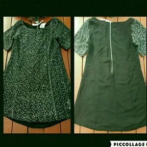 LA MADE Spun Crochet Lace Embroidered Zipper Tunic mini dress Sequins lbd